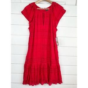 Jessica Howard Red Lace Short Sleeve Keyhole A-Line Dress Size 14 NEW